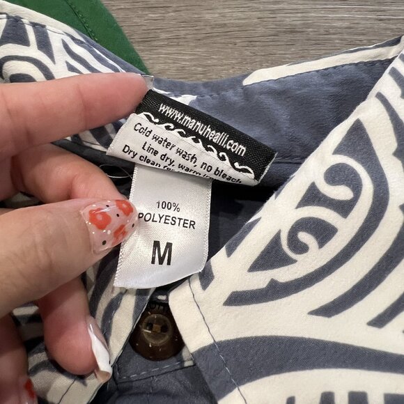 Manuhealii Hawaii Mens Medium Ornament Print Blue Gray Pullover Short Sleeve - Picture 4 of 6